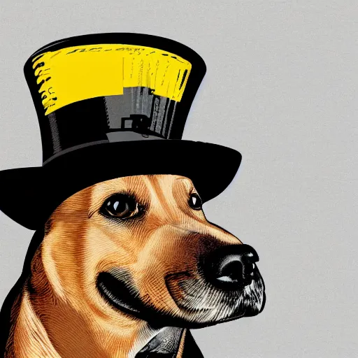 Prompt: WPAP dog in a top hat digital illustration