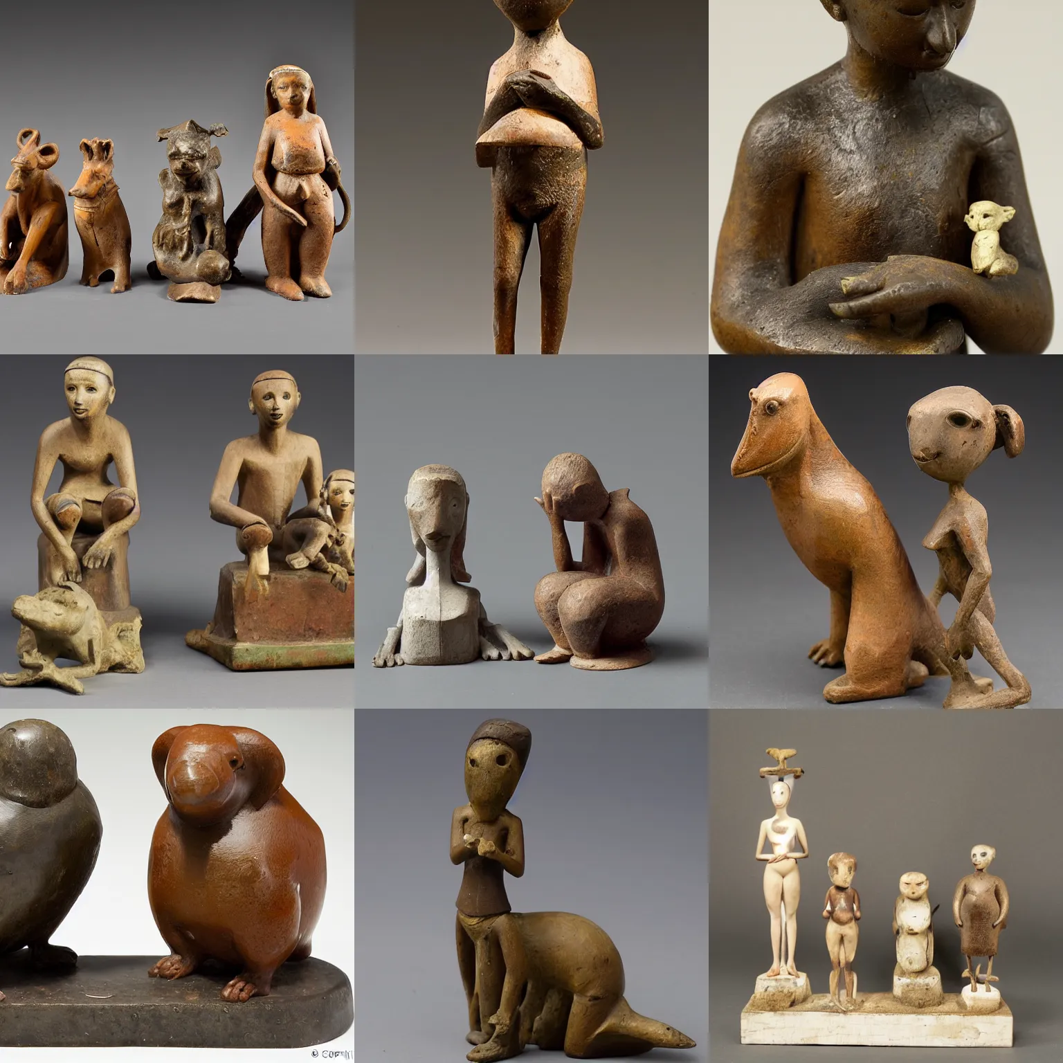 Prompt: collection ameriques description statuette zoo et anthropomorphe, bresil provenance bresil region bahia, salvador fonction 1 jeu et jouet typologie figurine matiere terre cuite date d'acquisition 1 9 5 9