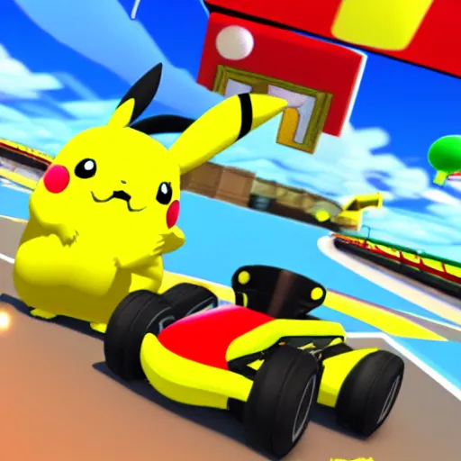 Image similar to Pikachu in Mario Kart, screenshot,