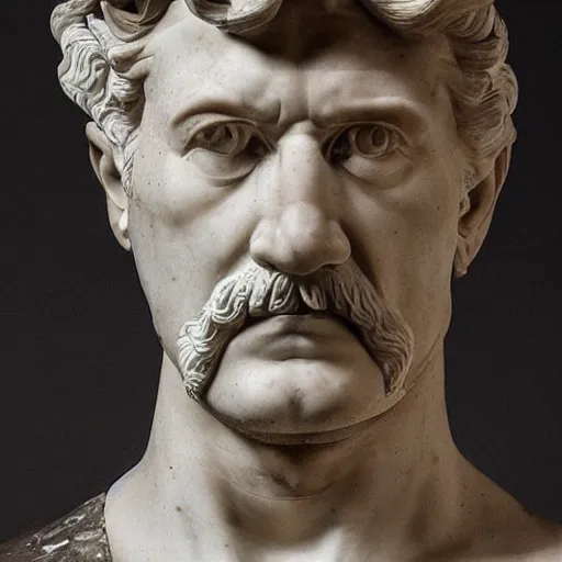 Image similar to a cracked roman marble statue of iosif stalin, highly detailed photography