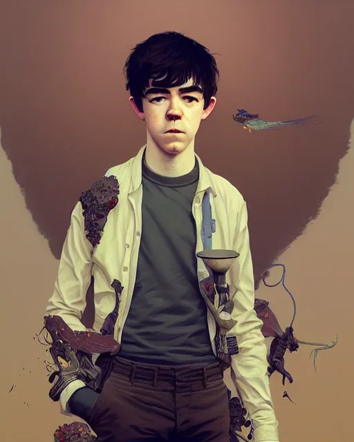 Prompt: portrait of declan mckenna, alex lawther, highly detailed, intricate background, complex 3 d render by ilya kuvshinov, peter mohrbacher, greg rutkowski, karl spitzweg, thomas kinkade, victo ngai. unreal engine, blender, octane, ray tracing. sharp focus, masterpiece, post processing