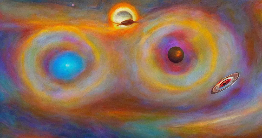 Image similar to saturn rings chaotic cosmic oil painting