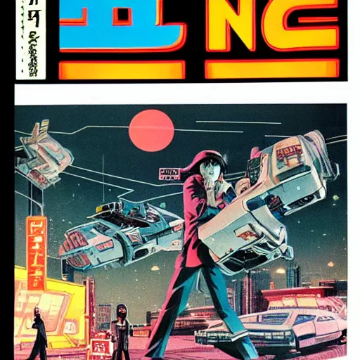 Image similar to 1979 OMNI Magazine, Anime Neo-tokyo bank robbers fleeing the scene with bags of money, Highly Detailed, 8k :4 by Vincent Di Fate : 8
