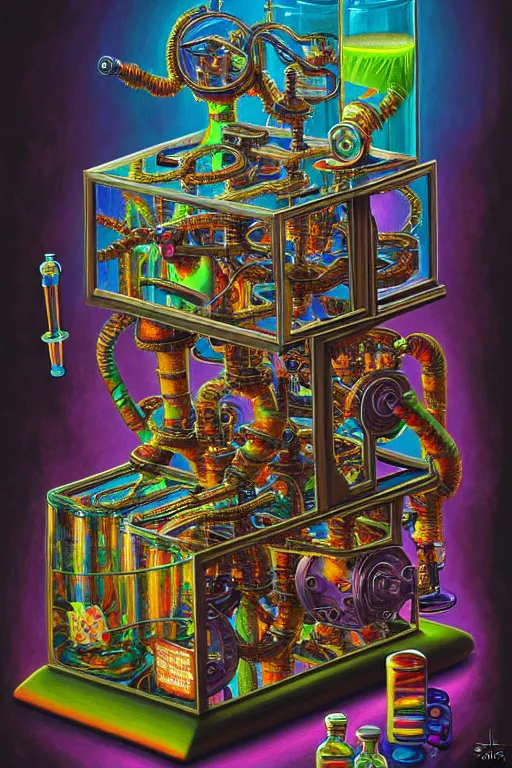 Prompt: a photorealistic painting of the transparent glass isometric nightmare zombie chemistry set horror machine by johfra bosschart, lisa frank, dark fantasy art, high detail, trending on artstation