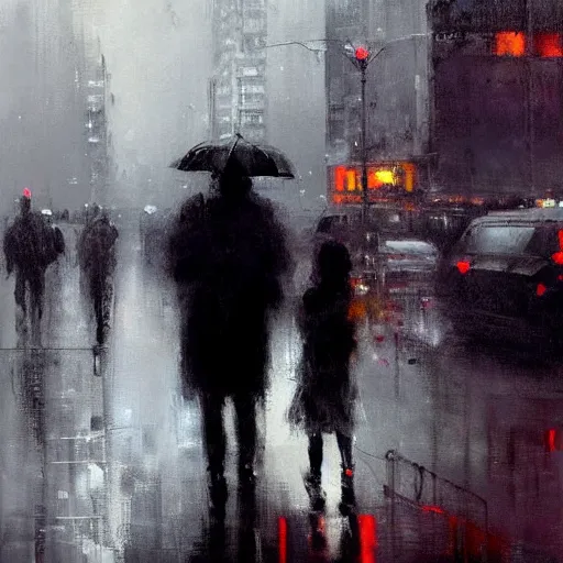 Image similar to rainy day in new york city painting by jeremy mann