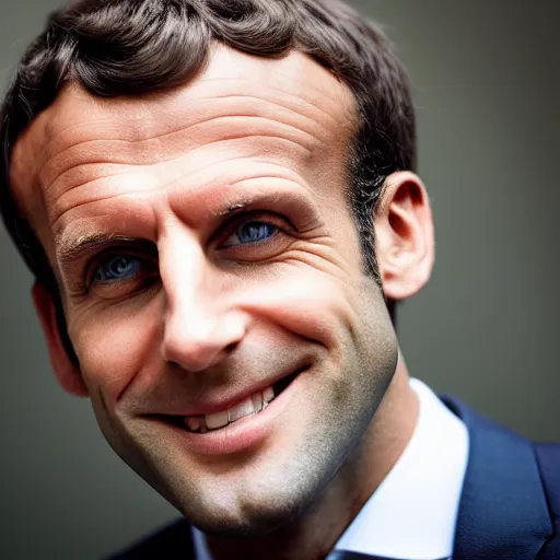 Image similar to closeup portrait of emmanuel macron smiling trying to rob you at gunpoint in a smoky back street, natural light, sharp, detailed face, magazine, press, photo, steve mccurry, david lazar, canon, nikon, focus