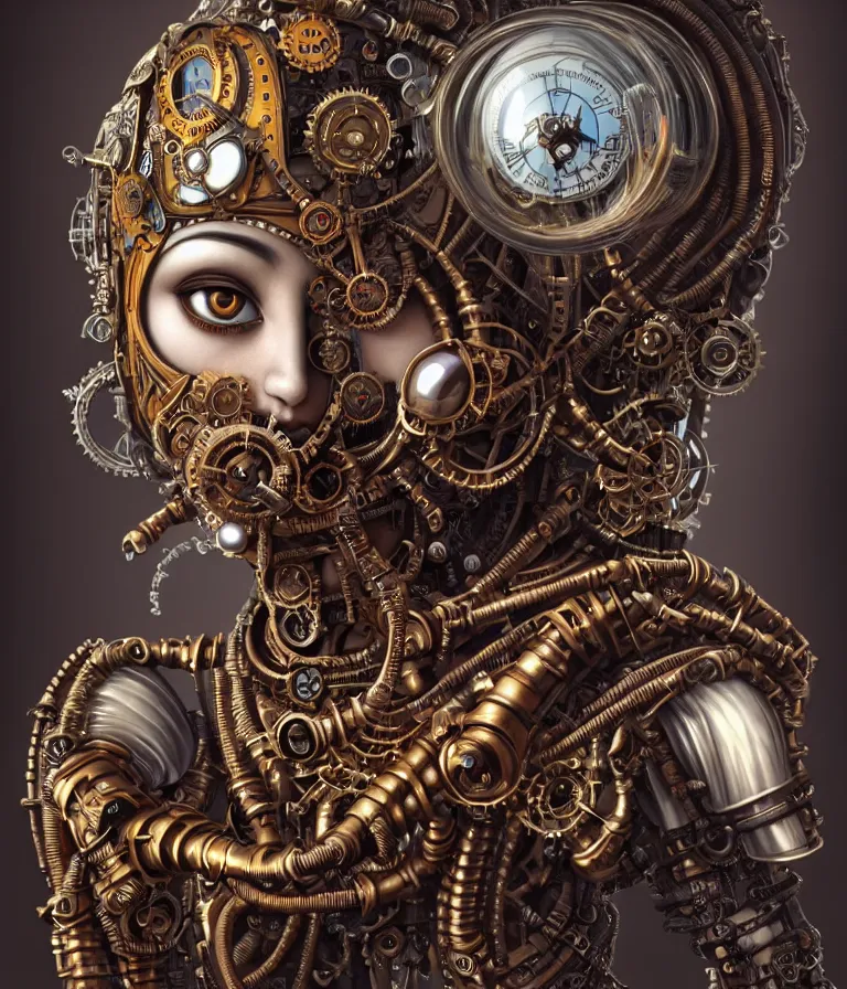 Prompt: steampunk cybernetic biomechanical krishna, front facing, symmetric, 3 d model, very coherent symmetrical artwork, unreal engine realistic render, 8 k, micro detail, intricate, elegant, highly detailed, centered, digital painting, artstation, smooth, sharp focus, illustration, artgerm, tomasz alen kopera, wlop