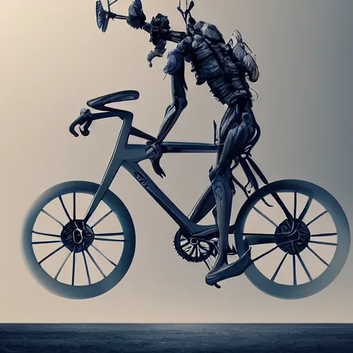 Image similar to humanoid on bicycle artstation unreal