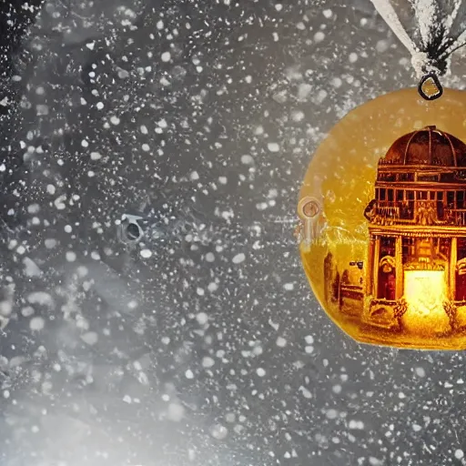 Prompt: nuclear bomb exploding in a city inside a snow globe, highly ornate intricate details,