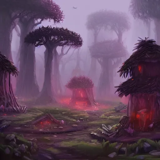 Image similar to fungus forest village, trending on artstation