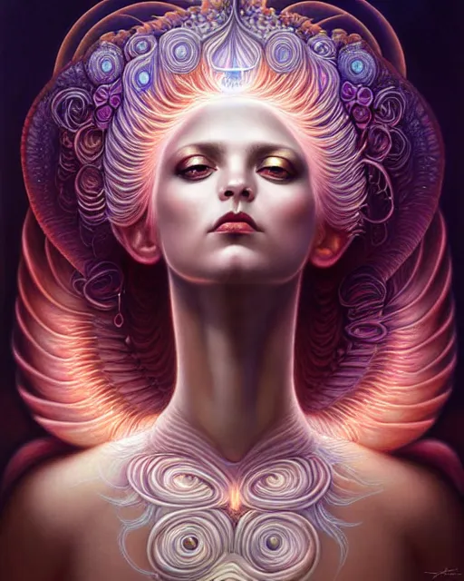 Prompt: a detailed portrait of dreampunk goddess ( flamingo ) fractal ) ( glass ) ( lightning ) beautiful! by tomasz alen kopera and peter mohrbacher and johanna martine! and margaret keane! elegant alluring seductive luminescent