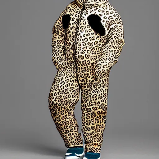 Image similar to cute teenage anthropomorphic leopard wearing a form - fitting space suit