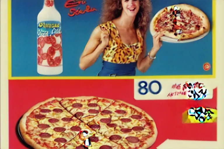 Image similar to 80s, pizza, advertisement