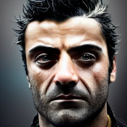 Image similar to oscar isaac portrait, dystopia core, apocalyptic, armor, warrior, dramatic, sharp focus, fiction, neon, fantasy, hyper detailed, digital art, trending in artstation, cinematic lighting, studio quality, smooth render, unreal engine 5 rendered, octane rendered, art style and nixeu and wlop and krenz cushart