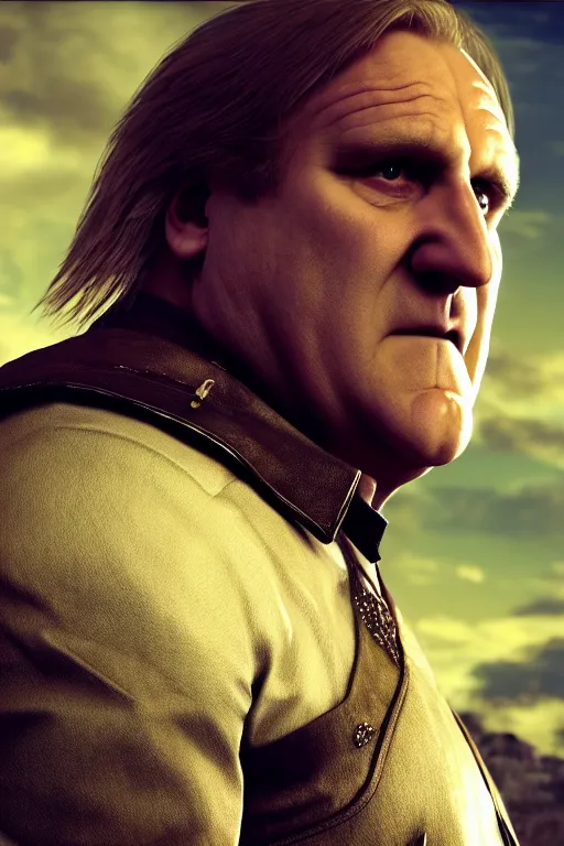 Image similar to [a still of Gerard Depardieu in Final Fantasy, 4k, HD, high quality, octane]