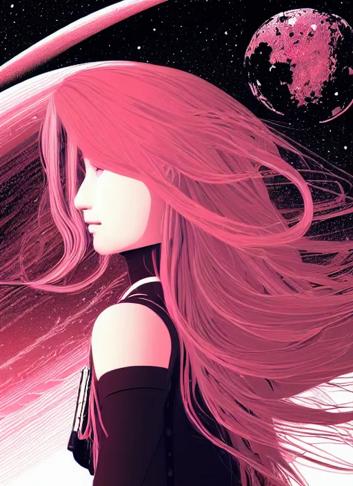 Prompt: highly detailed portrait of a hopeful pretty astronaut lady with a wavy blonde hair, by Jean Giraud , 4k resolution, nier:automata inspired, bravely default inspired, vibrant but dreary but upflifting red, black and white color scheme!!! ((Space nebula background))