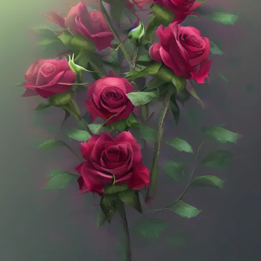 Prompt: Roses made of puffs of smoke, hazy, atmospheric, inspiring, digital art, award winning, artstation,