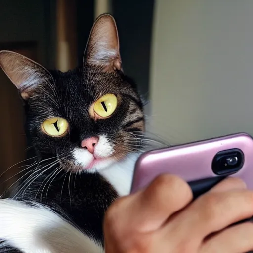 Image similar to a photo of a cat taking a selfie