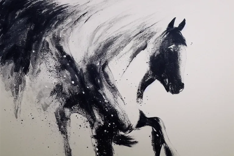 Image similar to bautiful serene horse, healing through motion, minimalistic ink aribrush painting on white background