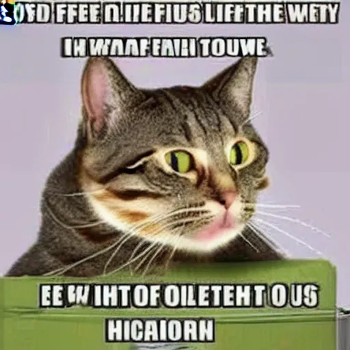 Image similar to A low quality meme of a funny cat