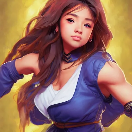 Prompt: pokimane as a street fighter character, cg animation, capcom, realistic, character select portrait, by artgerm, greg rutkowski, alphonse mucha, 3 d