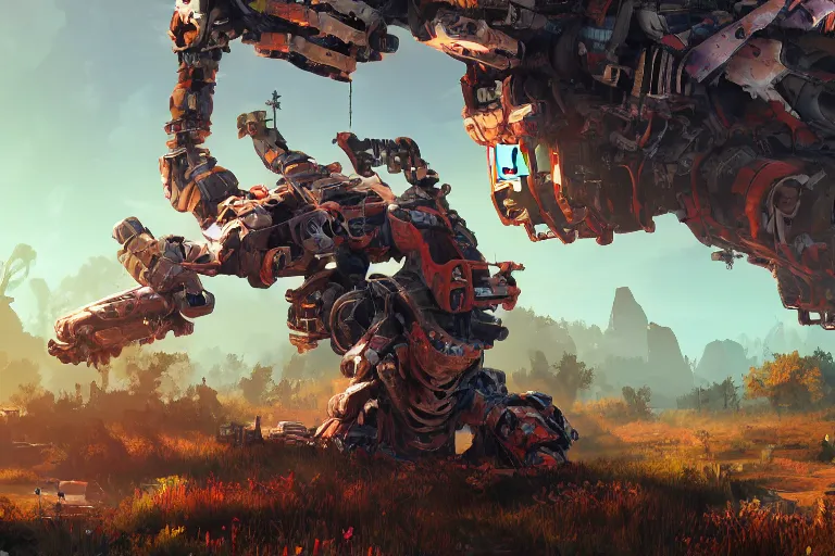 Image similar to scrapper machine mecanical creature robot of horizon forbidden west horizon zero dawn bioluminiscence global illumination ray tracing hdr fanart arstation by ian pesty and alena aenami artworks in 4 k