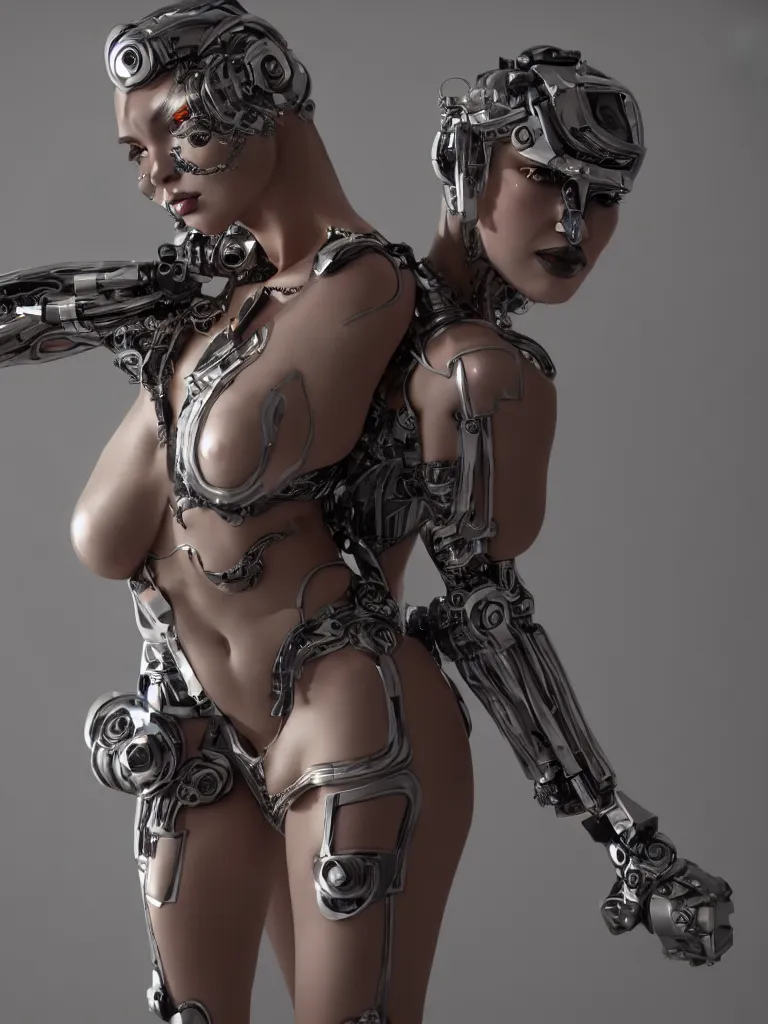 Image similar to a centered render of an alluring cyborg goddess, full body, gorgeous face, perfect face, powerful, by viktoria gavrilenko, 3 d, trending on artstation, octane render, 8 k