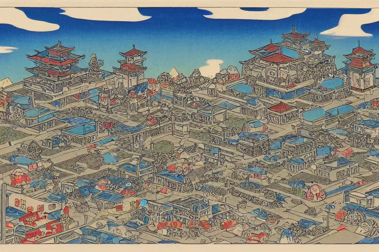 Prompt: a dungeons and dragons castle town. street level view. r / retrofuturism and ukiyo - e