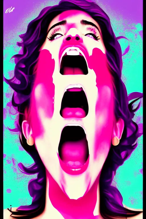 Image similar to girl screamin yolo - aesthetic, smooth painting, remove duplicate, 4 k, illustration, comical, acrylic paint style, pencil style, torn cosmo magazine style, pop art style, ultrarealism, by mike swiderek, jorge lacera, ben lo, tyler west