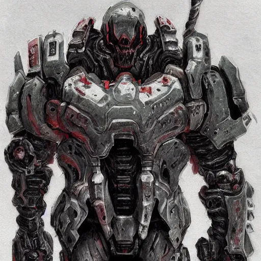 Image similar to doom slayer, painted by tsutomu nihei, painted by stanley lau