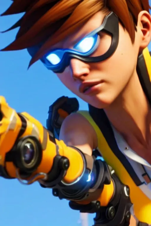 Image similar to realistic still of tracer, amazing details 8 k beautiful