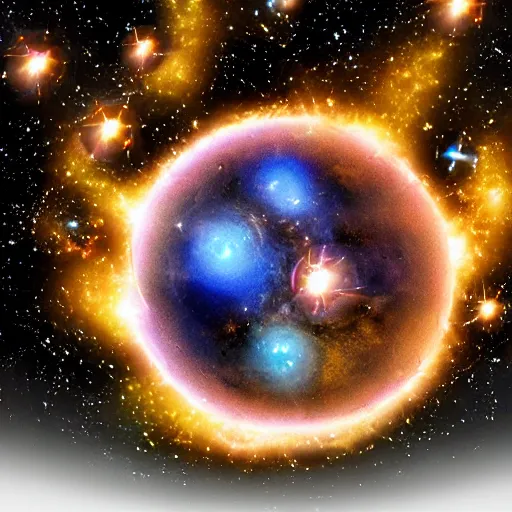 Image similar to army of balls with universes inside, hubble background, amazing, fire, 5 5 mm