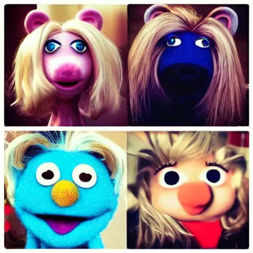 Image similar to very very cute blonde female muppet with blue eyes