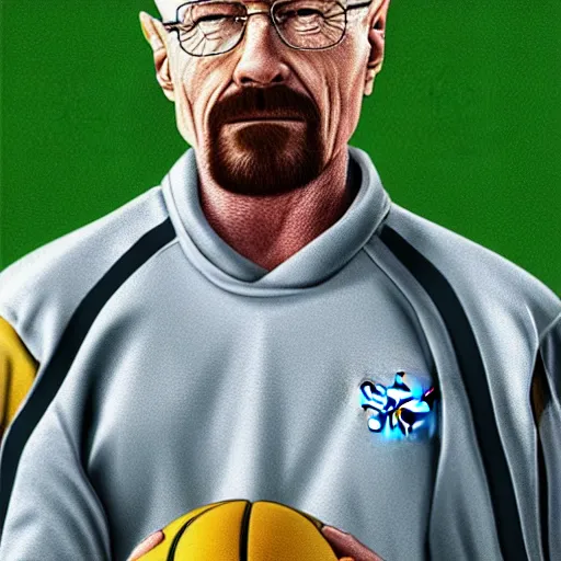 Prompt: walter white wearing adidas track suit and playing basketball, 8 k, photorealistic