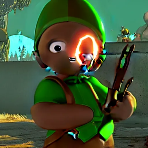 Image similar to Elmer Fudd from Loony Tunes in Doom, wearing green armor and helmet, killing demons, rip and tear, video game