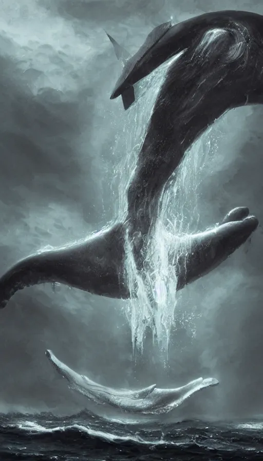 Prompt: summoning an ancient whale spirit, wet, surrealistic, dark fantasy, highly detailed concept art