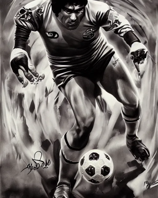 Prompt: diego armando maradona by peter andrew jones, by julie bell, by mark brooks, hd, hyper detailed, 4 k