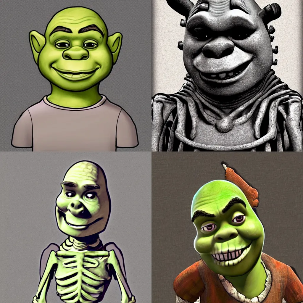 Prompt: shrek skeleton