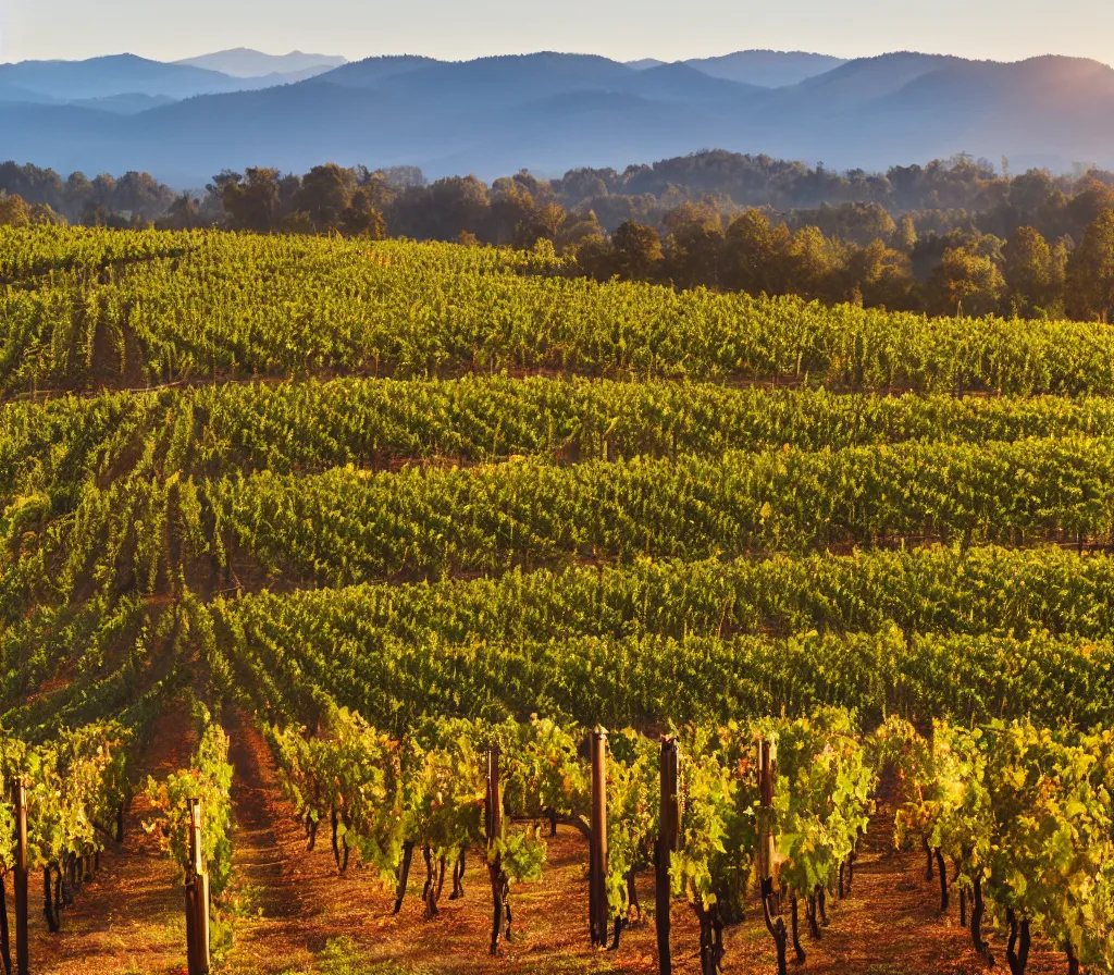 Prompt: georgia the wine country at the peak of the wine season, volumeric lighting, golden hour