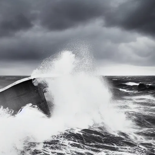 Prompt: Stormy sea, big waves, rain, lightning, gray clouds, old wooden ship, Giant Tentacles rising from water, Canon EOS R3, f/1.4, ISO 200, 1/160s, 8K, RAW, unedited, symmetrical balance, in-frame.