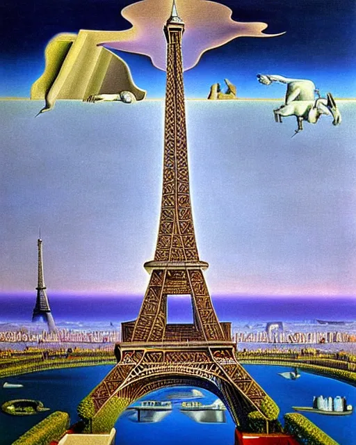 Image similar to scenic view of eiffel tower by salavador dali, surrealism,