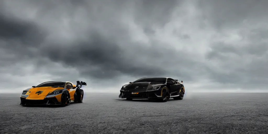 Image similar to a black lego lamborghini driving at the icelandic coast line. black sand. dramatic sky. cinematic. intricate. mist. low angle wide shot. highly detailed. matte painting in the style of andreas rocha. octane render. 8 k. trending on artstation