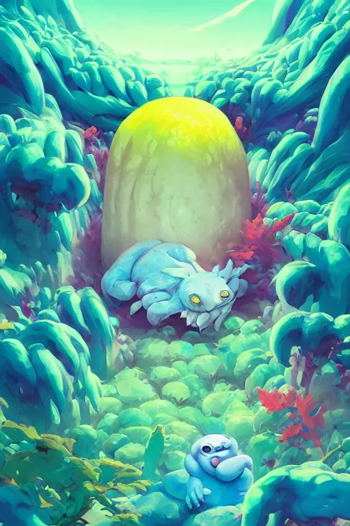 Image similar to smurf ghost creature animal sushi cristal very big eye roots cactus elemental flush of force nature micro world fluo fishscale, behance hd by jesper ejsing, by rhads, makoto shinkai and lois van baarle, ilya kuvshinov, rossdraws radiating a glowing aura global illumination ray tracing hdr