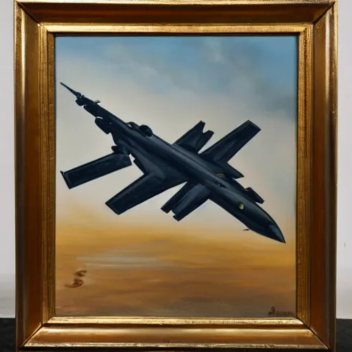 Image similar to oil painting of a military jet