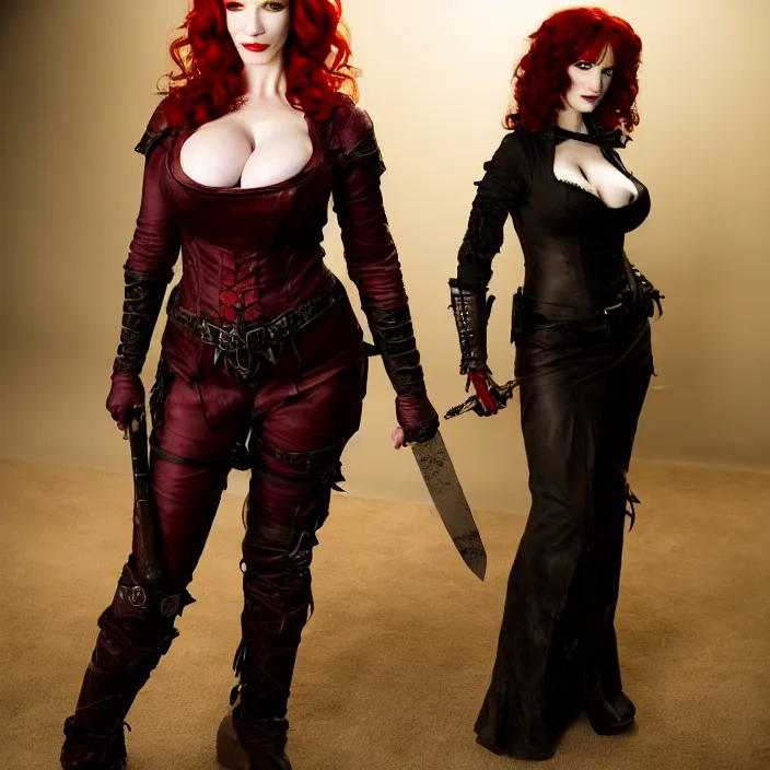 Prompt: full length photograph of a real-life christina hendricks as a vampire warrior, Extremely detailed. 8k