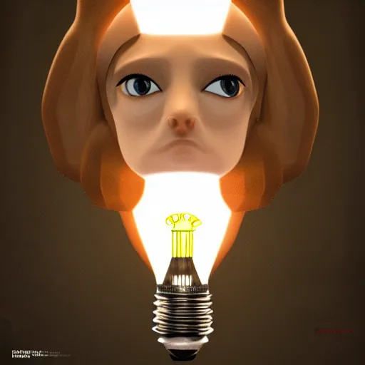 Image similar to anthropomorphic lightbulb has an elizabeth olsen face, trending on zbrush, unreal engine 5, cgsociety contest winner, intricate, detailed, 4 k quality, concept art