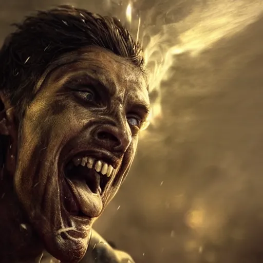 Image similar to hyperrealistic mixed media image of skyrim vampire shrieking as he is transforming into dust, stunning 3 d render inspired art by greg rutkowski and xiang duan and thomas eakes, perfect facial symmetry, flesh texture, realistic, highly detailed attributes and atmosphere, dim volumetric cinematic lighting, 8 k octane detailed render, post - processing, masterpiece,