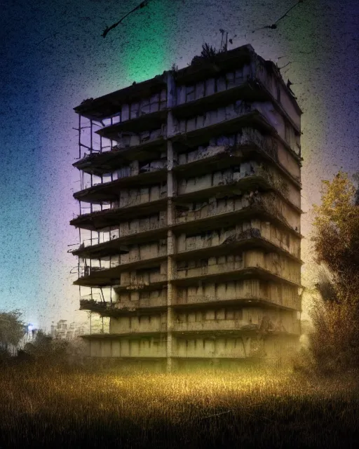 Prompt: a beautiful hyperdetailed rendering of building abandoned nature industrial architecture architecture apartment urbex by alejandro aravena, at fall lightpaint cgsociety nature nightvision otherworldly sea meadow thermal imaging made of glass san andreas uv light, archdaily, wallpaper, highly detailed, trending on artstation.