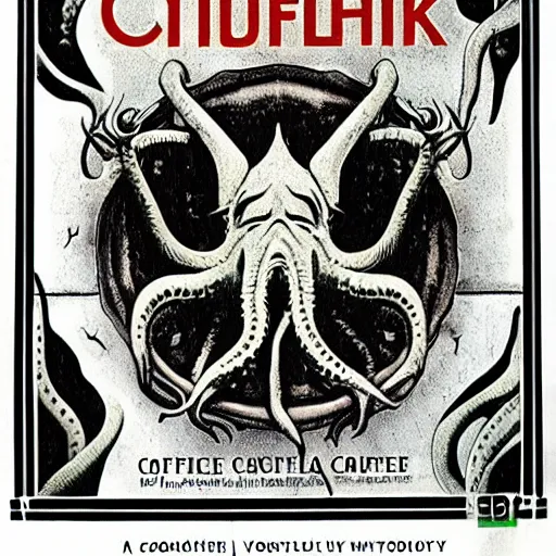 Prompt: a modern cover of the paperback book, cthulhu philosophy, placed on a wooden coffee table, interior decoration, pinterest, design, posh