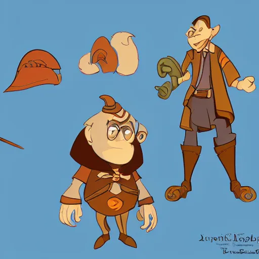 Image similar to character design of a stylized explorator and cartographer in a disney character style